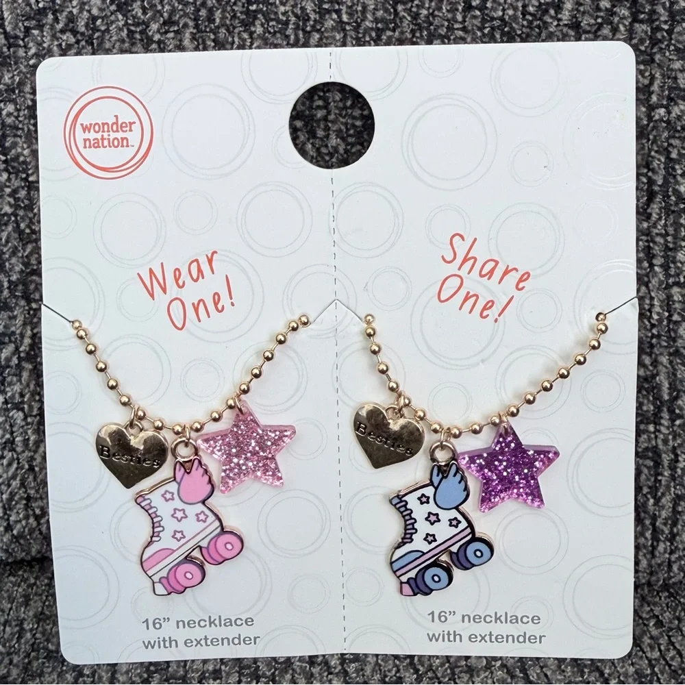 wonder nation Pink and Purple Roller Skate Bestie Necklace Set